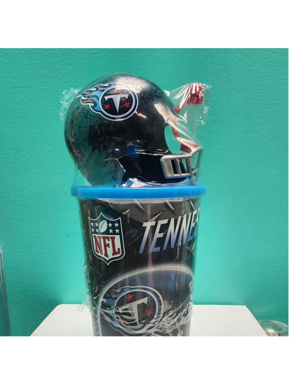 NFL Tennessee Titans tumbler with blue, red, and white flame design and team log - Picture 4 of 5